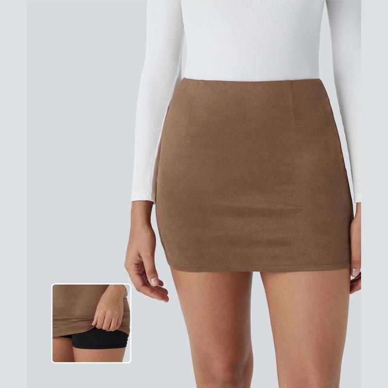 Halara High Waisted 2-in-1 Bodycon Suede Mini Casual Skirt