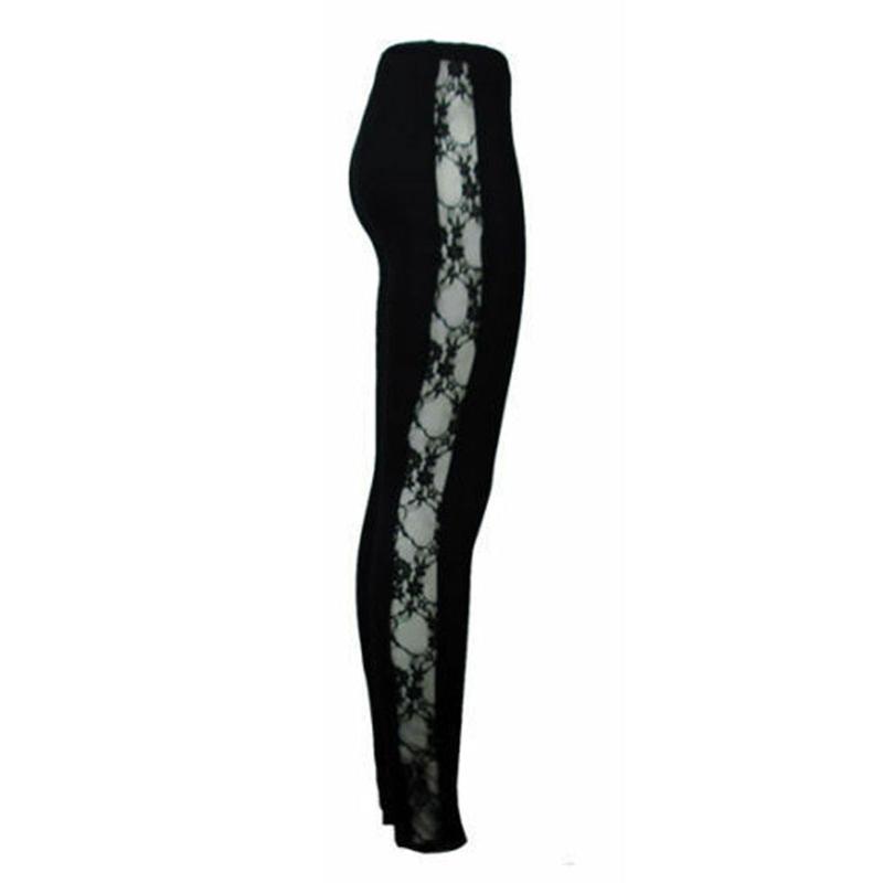 Women Ladies Girls Plus Size Female Holllow Off Lace Leggings, Sexy High Waist Bandage Pants Black Lace Splicing Bottoms for Indoor or Outdoor Sports