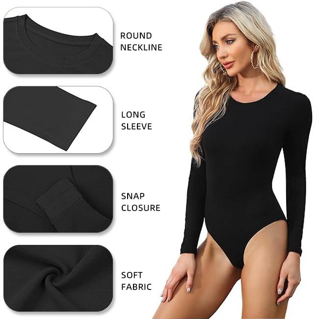 OLENNZ 5 packs Womens Long Sleeve Bodysuit Round Neck Bodysuit Shirts for Women Crew Neck Body Suits Tops Fall Body Suit Pack Basic Comfort Fabric Womenswear Crewneck Longsleeves