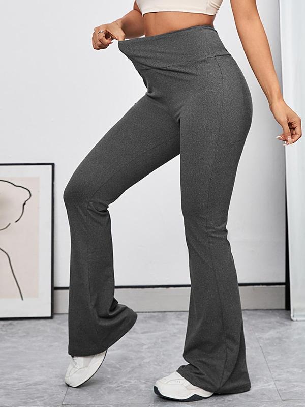 Women's Plain High Waist Rib Flares Leg Leggings, Summer Pants for Women, Comfy Breathable Back To School Bell Bottom Trousers for Summer Daily Wear