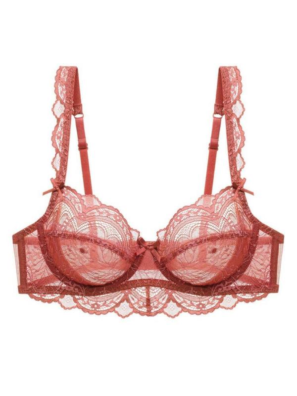  Bow Decor Floral Lace Push Up Bra, Sexy Adjustable Strap Sheer Lingerie Top for Women, Sexy Stuff, Bras for Women, Women's Lingerie for All Seasons Women's Clothing