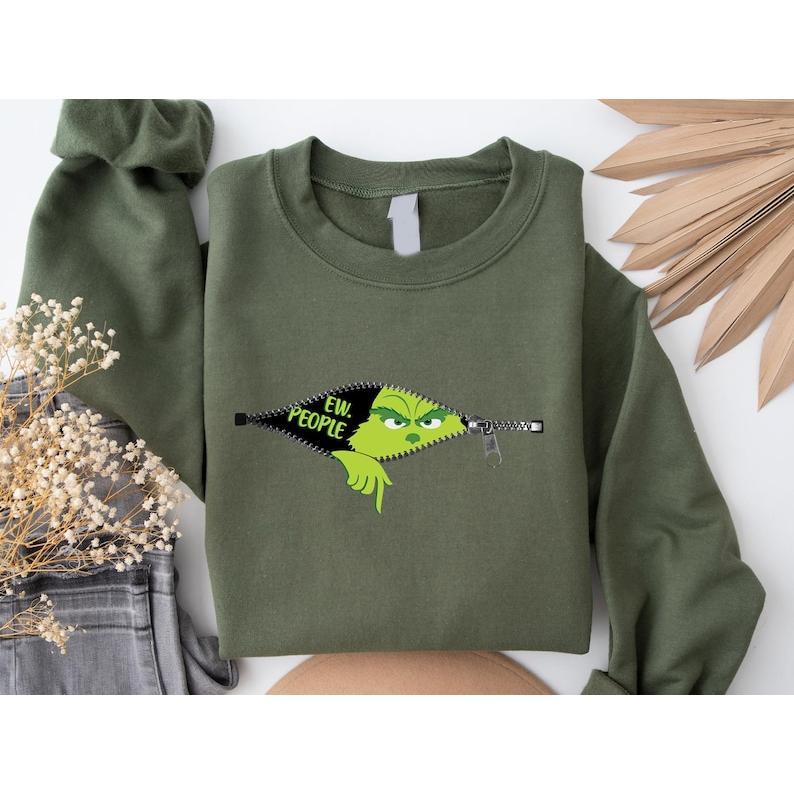 Grinchy Ew People Christmas Funny Hoodie - Sweatshirt - Tshirt, Grinchmas Tis The Season Shirt, Cotton, Grinchy Classic Character Cartoon Shirt