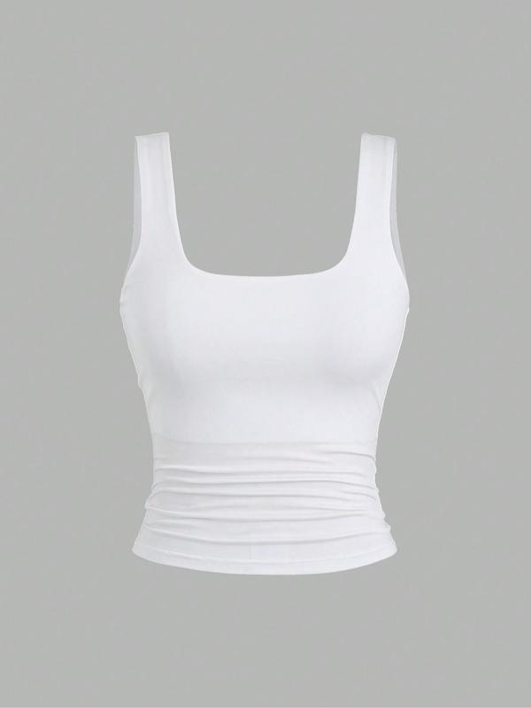 Women's Solid   Leopard Print Square Neck Tank Top, Casual Sleeveless Top for Daily Wear, Ladies Clothes for All Seasons