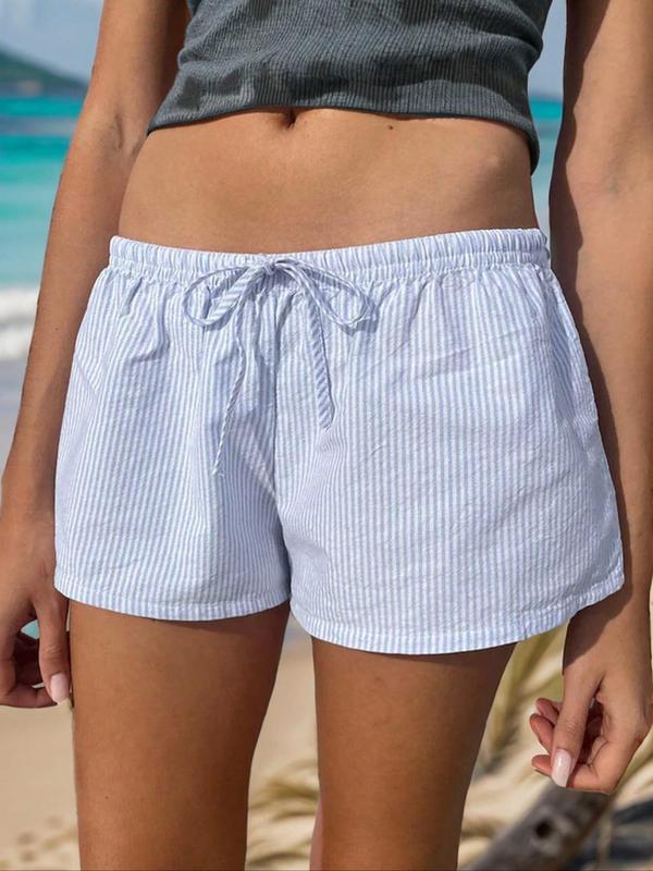 Women's Striped Print Drawstring Waist Shorts, Casual Comfy Shorts for Spring & Fall, Ladies Bottoms for Daily Wear