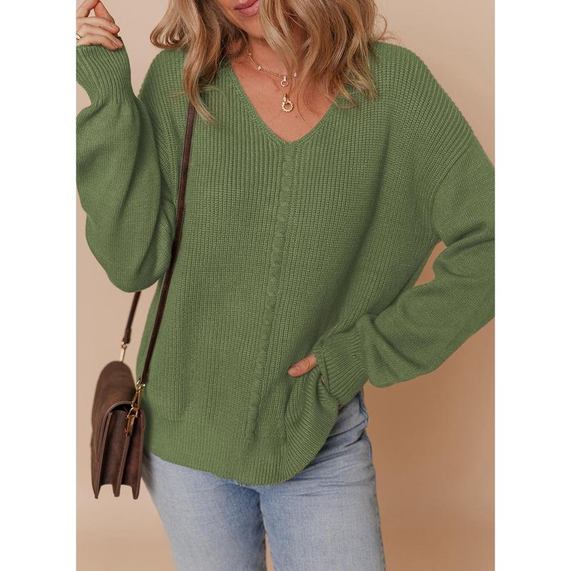 Dokotoo Women's Casual V Neck Sweaters Long Sleeve Pullover Sweater Knit Jumper Tops