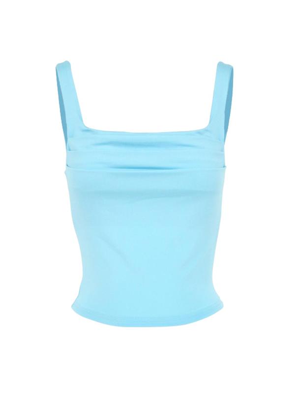Women's Plain Ruched Backless Crop Tank Top, Street Fashion Casual Sleeveless Square Neck Top for Daily Outdoor Wear, Ladies Clothes for Summer