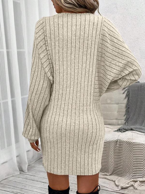 Women's Plain Batwing Sleeve Bodycon Dress, Casual Long Sleeve Round Neck Short Dress for Fall, Women's Clothes for Daily Wear, Fall Outfits 2024