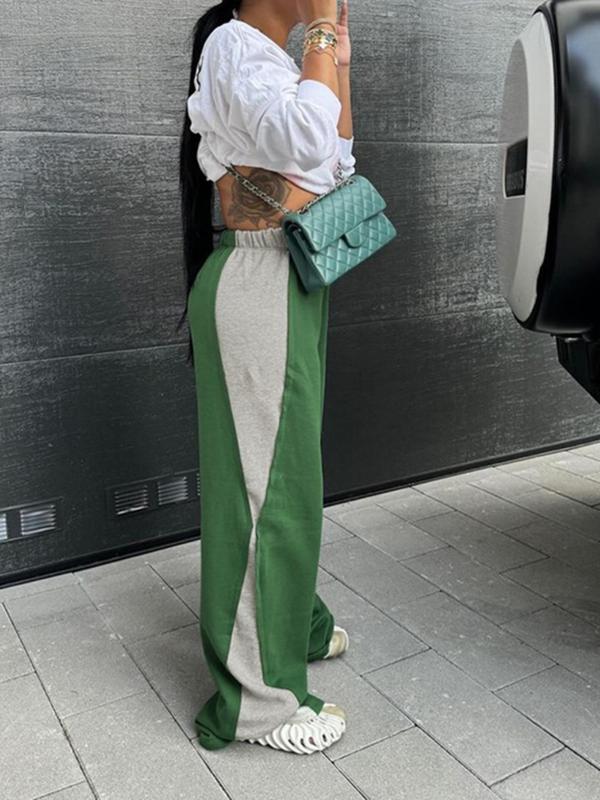 Women's Colorblock High Waist Wide Leg Sweatpants, Pants for Women, Streetwear Clothes Women, Casual Comfortable Elastic Waist Trousers for Daily Outdoor Wear, Lady Bottoms for Fall & Winter, Womenswear, Fall Outfits, Downtown Girl Clothes
