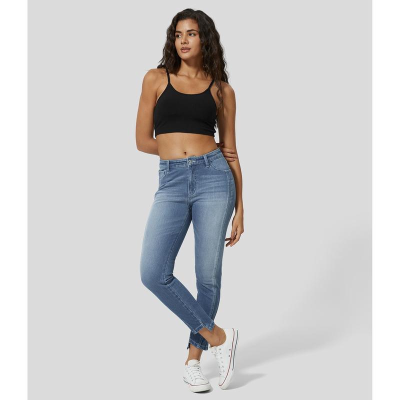 Halara HalaraMagic™ Mid Rise Button Zipper Multiple Pockets Stretchy Knit Casual Skinny Jeans
