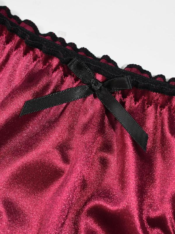 Women's Solid Color Ruched Bow Front Bandeau Bra & Elastic Waist Panty Set, Casual Comfy Breathable Underwear Set for Beach Party Vacation, Ladies Underwear for All Seasons