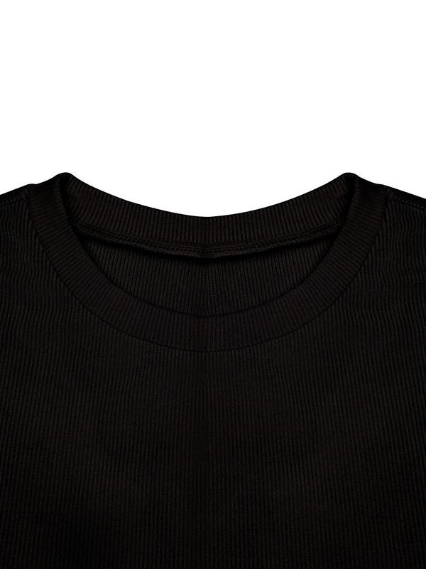 Women's Solid Round Neck Tee & High Waist Shorts Ribbed Set, Casual Short Sleeve T-shirt & Skinny Track Short Sets Outfits, 2 Piece Sets Women,  Summer Outfits 2024 Sets