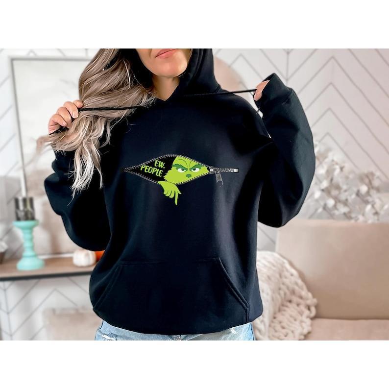Grinchy Ew People Christmas Funny Hoodie - Sweatshirt - Tshirt, Grinchmas Tis The Season Shirt, Cotton, Grinchy Classic Character Cartoon Shirt
