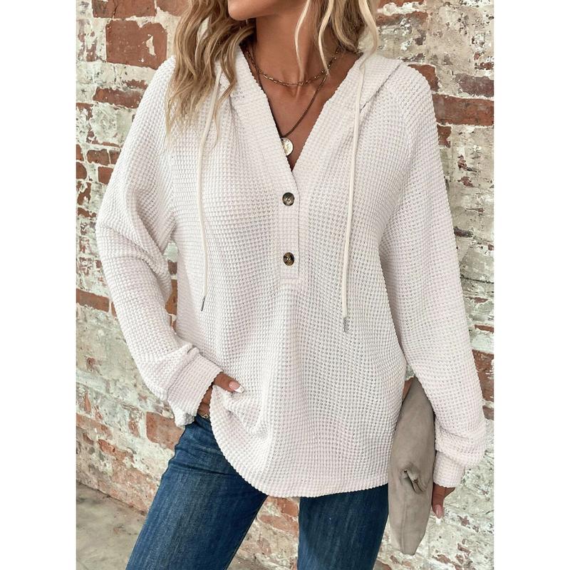 Dokotoo waffle sweatshirt for women Casual Fashion Knit Womenswear Essential Hoodie Piece Soft Style Ribbed Tops Minimalist Long Sleeve Comfort Basic