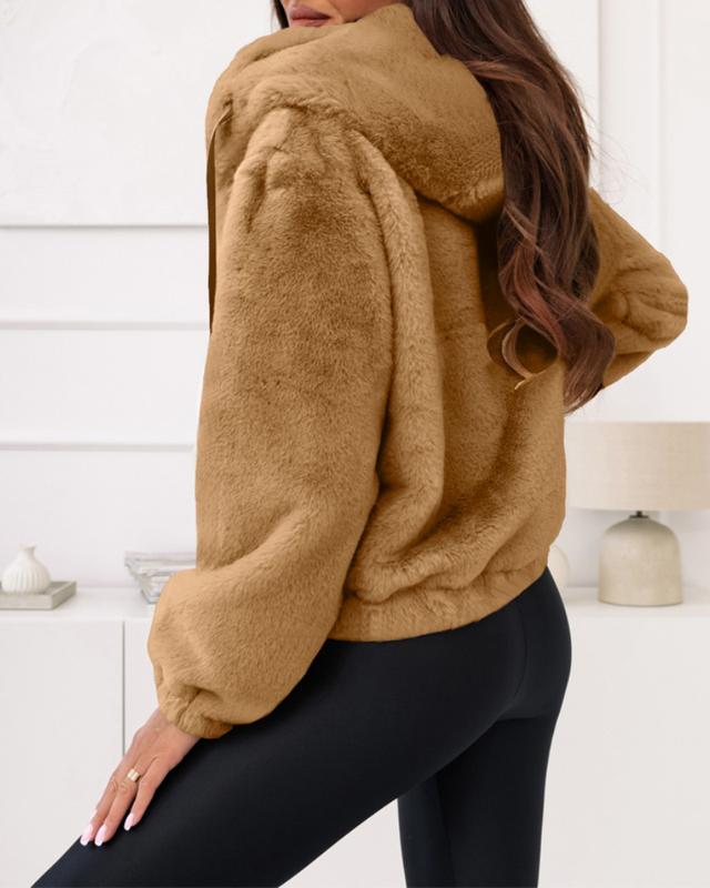 ChicMe Women's Fuzzy Zip Up Hoodie Jacket Fleece Thermal Winter Coats Womenswear Lightweight Outfits Tops Soft Lady zip hoodies zip jumper