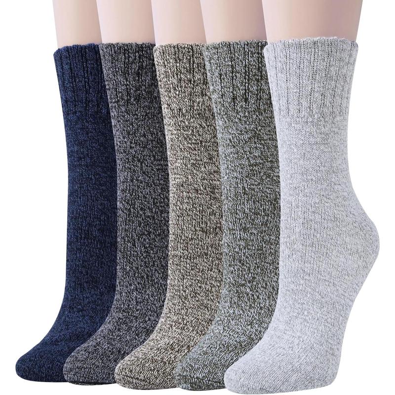 5 Pairs Wool Socks for Women Winter Warm Socks Thick Knit Cabin Crew Soft Boot Socks Gifts Comfort Cotton Womenswear Cute