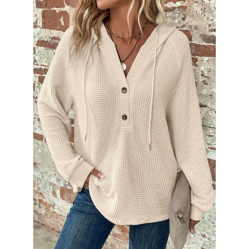 Dokotoo waffle sweatshirt for women Casual Fashion Knit Womenswear Essential Hoodie Piece Soft Style Ribbed Tops Minimalist Long Sleeve Comfort Basic