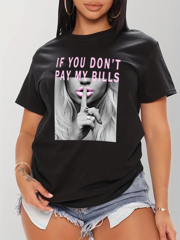 Women's Figure & Letter Print Short Sleeve Tee, Casual Round Neck Graphic T-Shirt, Graphic Tees, Ladies Clothes for Daily Wear, Back To School Clothes, Summer Outfits 2024 90S Clothes, Fall Outfits