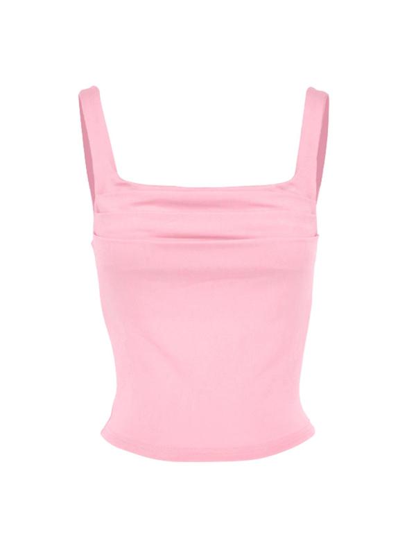 Women's Plain Ruched Backless Crop Tank Top, Street Fashion Casual Sleeveless Square Neck Top for Daily Outdoor Wear, Ladies Clothes for Summer