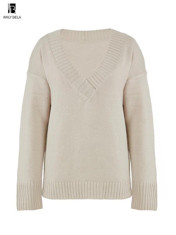 Basic Plain Wrap Drop Shoulder Sweater, Lady Minimalist Casual Comfort Long Sleeve V Neck Jumper Tops for Fall & Winter, Womenswear, Knitwear for Daily Life, Fall Clothing Women, Sweaters for Women, Winter Clothes Women