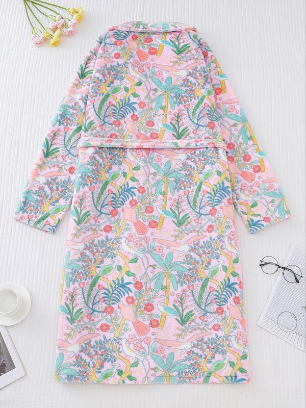 Women's Animal Print Pocket Belted Lounge Robe, Princess Robe, Casual Long Sleeve Shawl Collar Dressing Gown, Ladies Loungewear Sleepwear for Fall & Winter, 2024 Fall Wear, Fallfreshness