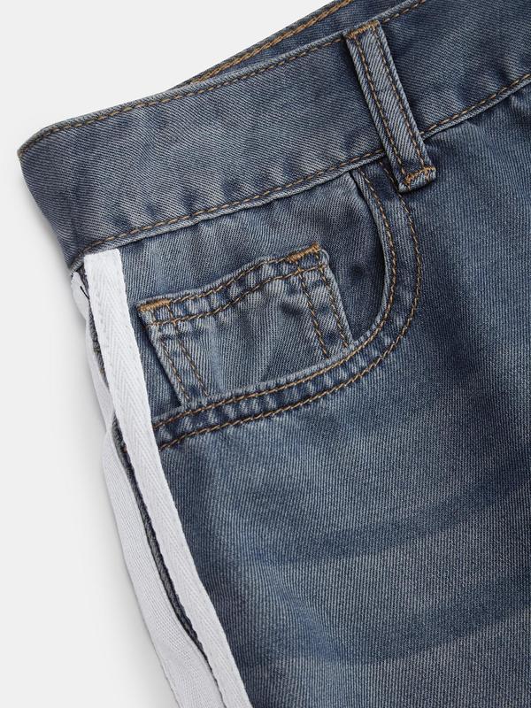 YOZY Women's Side Stripe Pocket Button Fly Wide Leg Jeans, Casual Denim Pants for Fall & Winter, Women's Trousers for Daily Wear