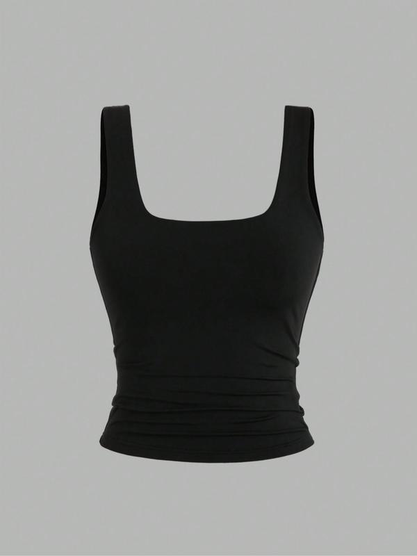 Women's Solid   Leopard Print Square Neck Tank Top, Casual Sleeveless Top for Daily Wear, Ladies Clothes for All Seasons