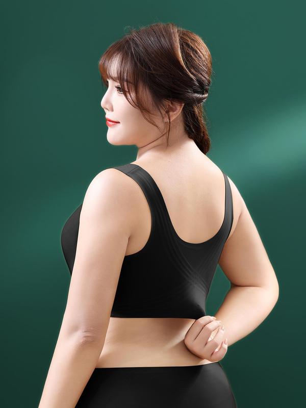 Plus Size Solid Sweetheart Neck Wireless Push Up Bra, Breathable Comfortable Lingerie Top For Daily Wear, Women's Plus Size Underwear For All Seasons