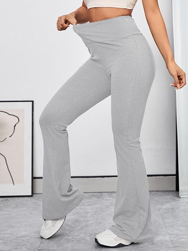 Women's Plain High Waist Rib Flares Leg Leggings, Summer Pants for Women, Comfy Breathable Back To School Bell Bottom Trousers for Summer Daily Wear