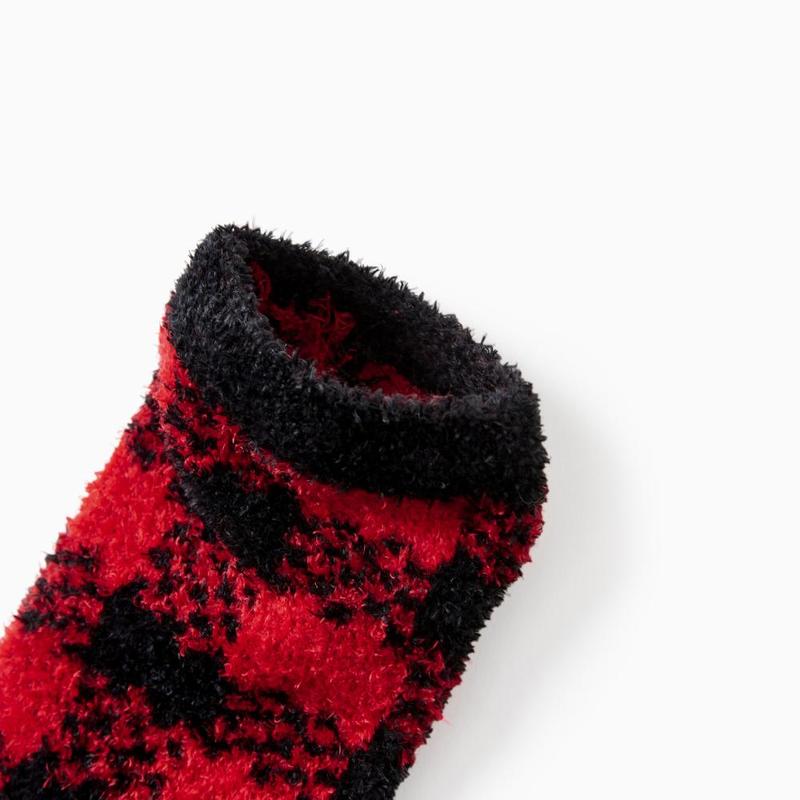 PatPat Christmas Socks Furry Red&Black Plaid Matching for the Whole Family