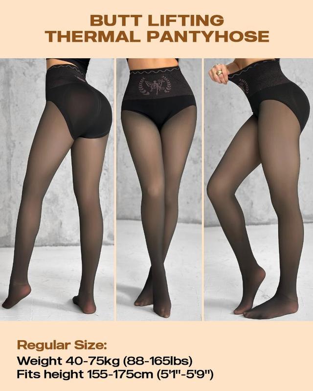 ChicMe Women Transparent Butt Lifting Tight Fleece Lined Thick High Waist Elasticity Thermal Pantyhose Warm Leggings Comfort Womenswear