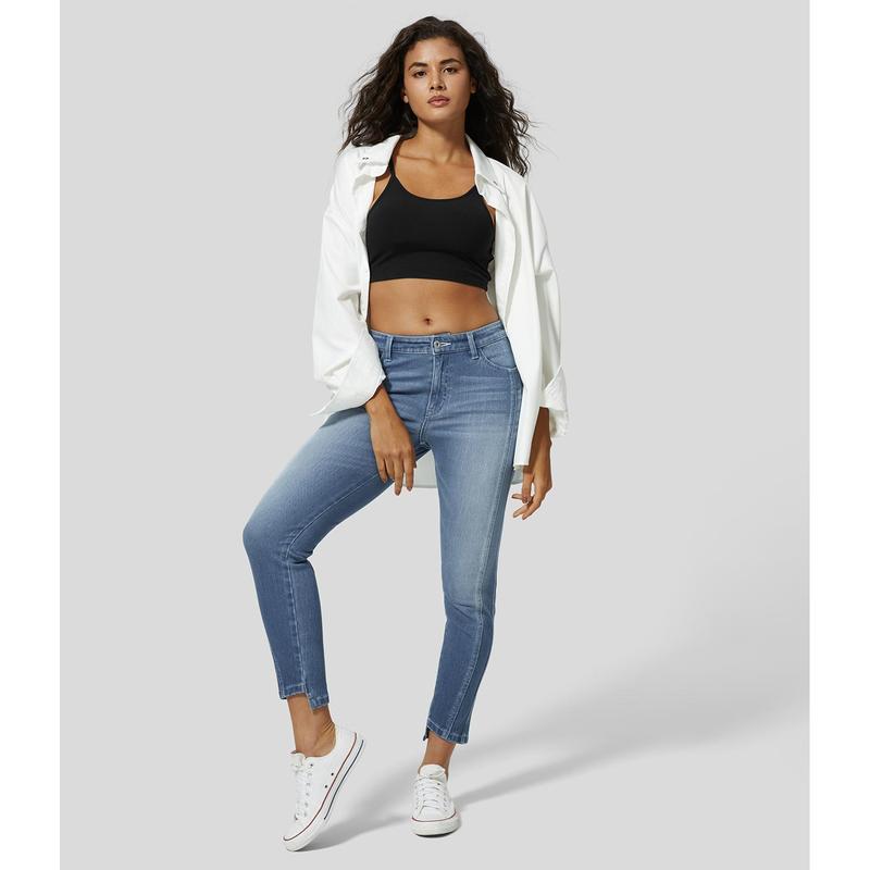 Halara HalaraMagic™ Mid Rise Button Zipper Multiple Pockets Stretchy Knit Casual Skinny Jeans