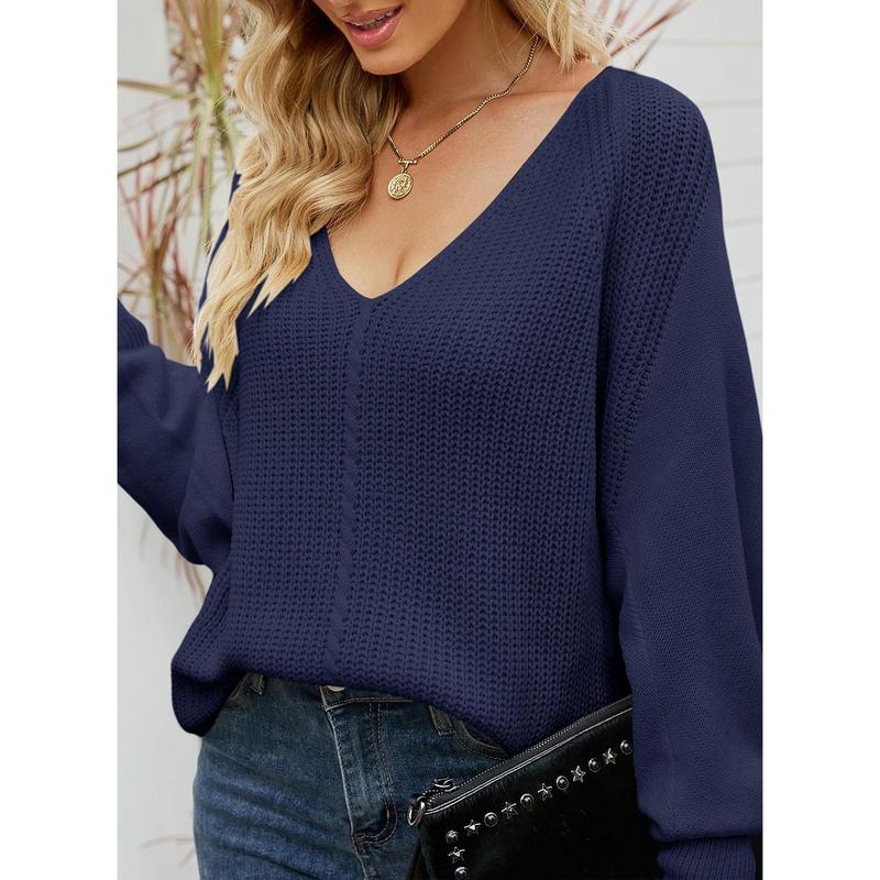 Dokotoo Women's Casual V Neck Sweaters Long Sleeve Pullover Sweater Knit Jumper Tops