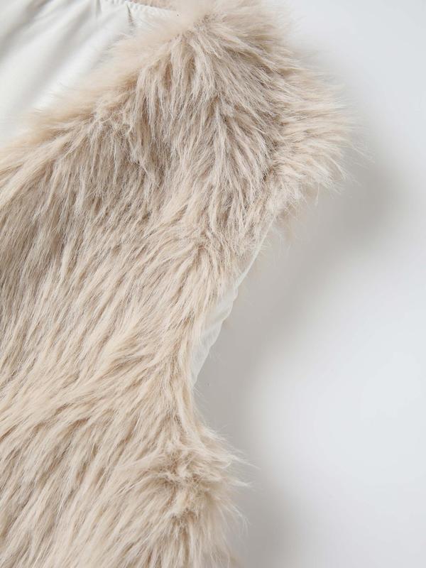 Women's Solid Color Faux Fur Vest Jacket, Elegant Fashion Sleeveless Open Front Outerwear for Daily Outdoor Wear, Women Clothing for Fall & Winter