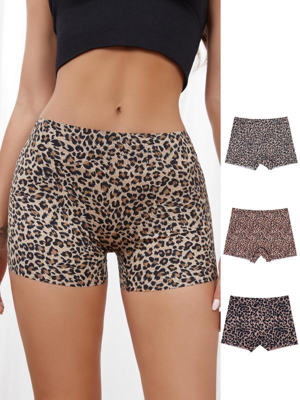 LGBTQ+ Women's 3pcs Leopard Print Boyshorts, Seamless Comfy Breathable High Stretch Panty for All Seasons, Women's Knickers for Daily Wear