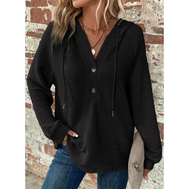 Dokotoo waffle sweatshirt for women Casual Fashion Knit Womenswear Essential Hoodie Piece Soft Style Ribbed Tops Minimalist Long Sleeve Comfort Basic