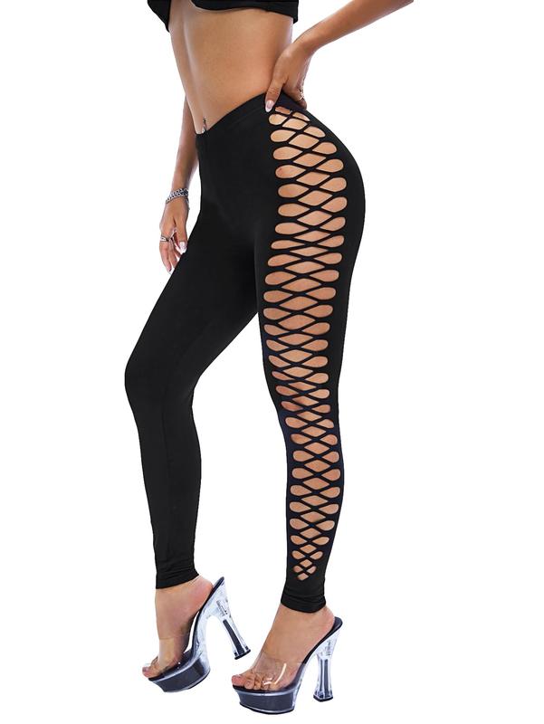 Cut Out  Leggings Criss Cross Skinny Pants Party Clubwear