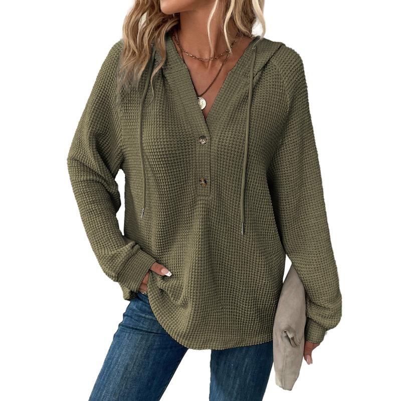 Dokotoo waffle sweatshirt for women Casual Fashion Knit Womenswear Essential Hoodie Piece Soft Style Ribbed Tops Minimalist Long Sleeve Comfort Basic