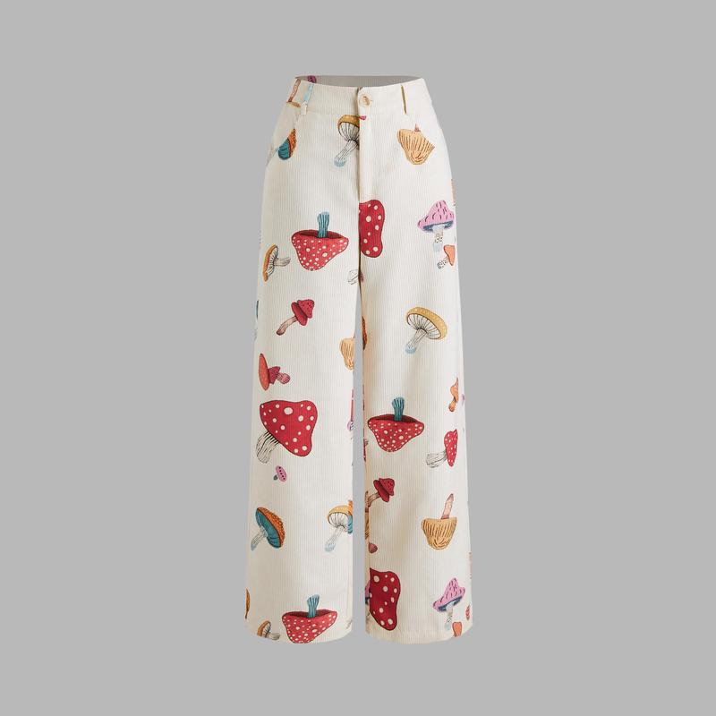 Cider [1 colors, Size 0-26] Corduroy Mid Waist Mushroom Pocket Wide Leg Trousers