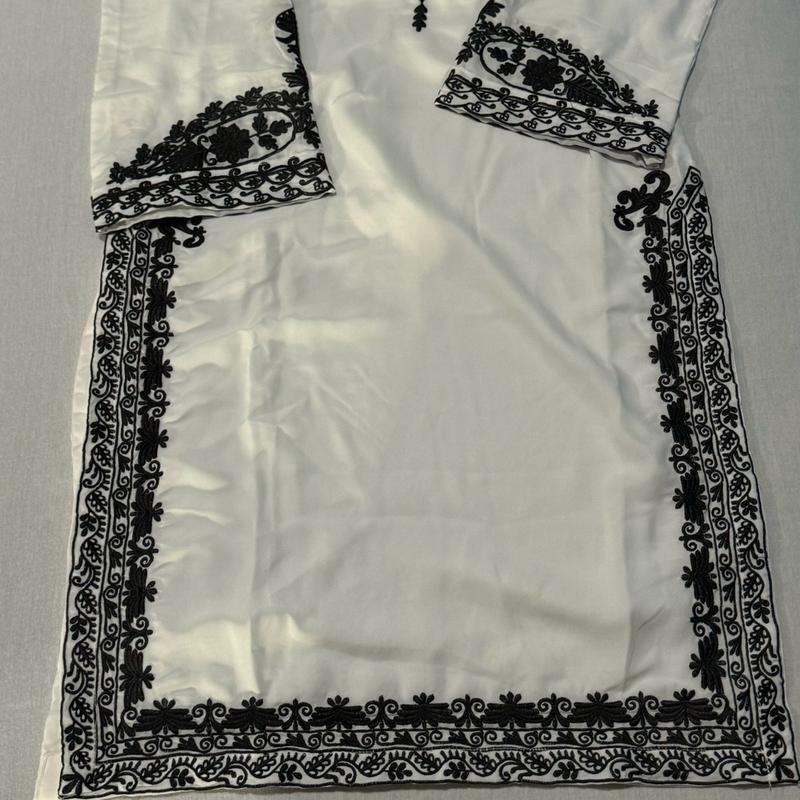 3 Piece White Chiffon Suit - Women’s Pakistani Desi Dress Fully Embroidered - Kameez, Pants, & Dupatta