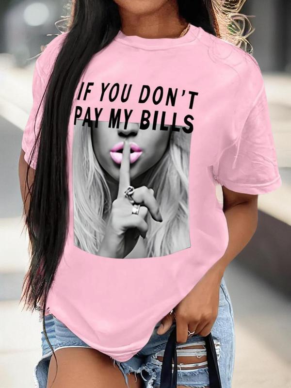 Women's Figure & Letter Print Short Sleeve Tee, Casual Round Neck Graphic T-Shirt, Graphic Tees, Ladies Clothes for Daily Wear, Back To School Clothes, Summer Outfits 2024 90S Clothes, Fall Outfits