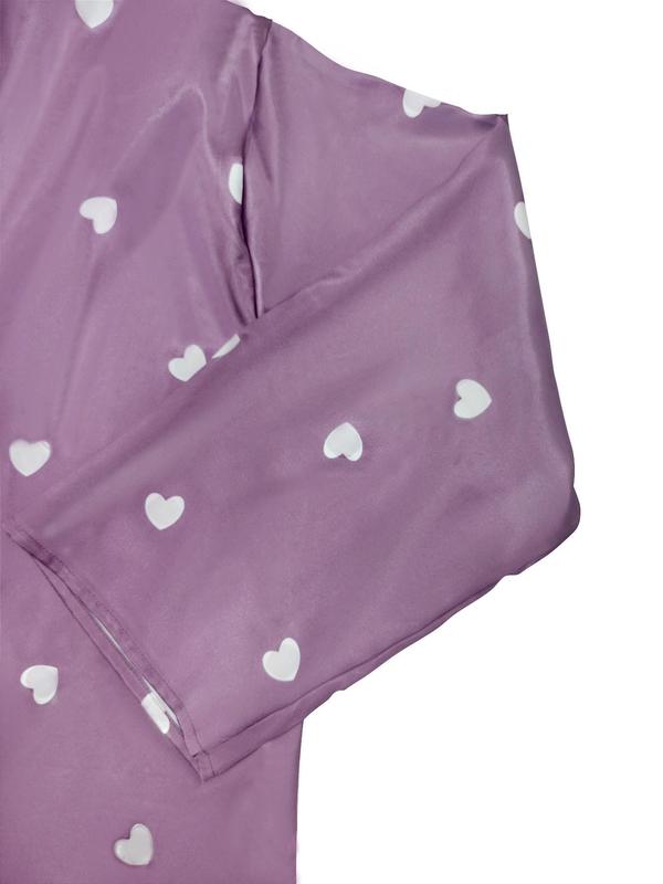 Women's Heart Print Belted Wrap Robe, Casual Long Sleeve V Neck Loungewear Robe, Ladies Night Robe for Daily Wear