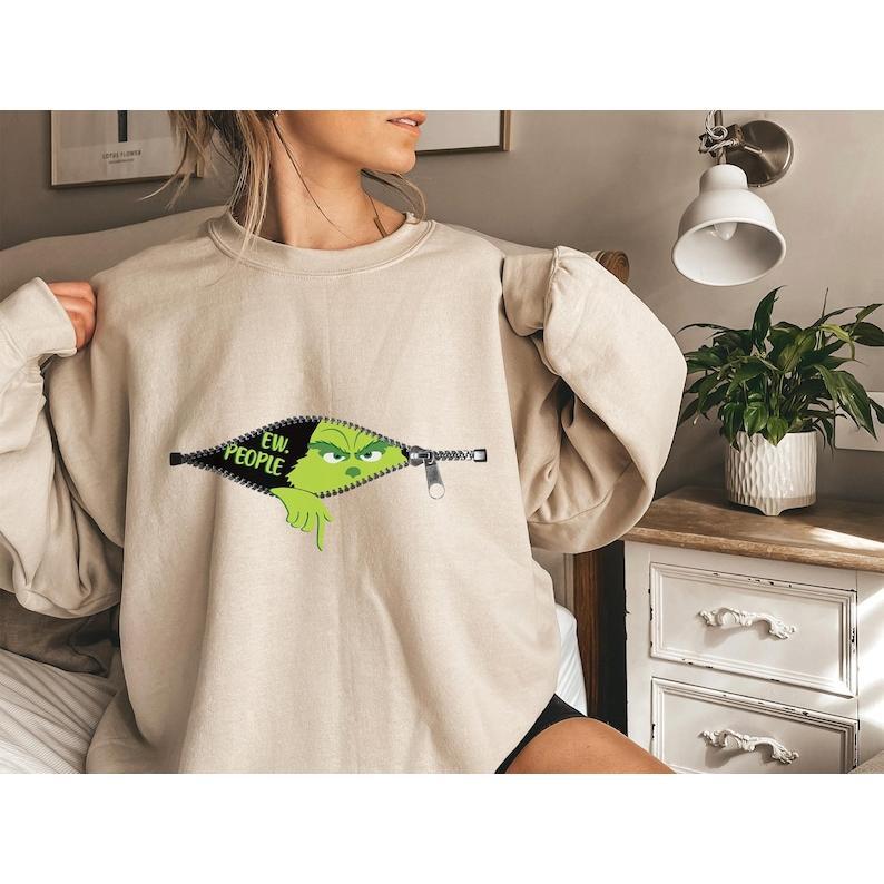 Grinchy Ew People Christmas Funny Hoodie - Sweatshirt - Tshirt, Grinchmas Tis The Season Shirt, Cotton, Grinchy Classic Character Cartoon Shirt