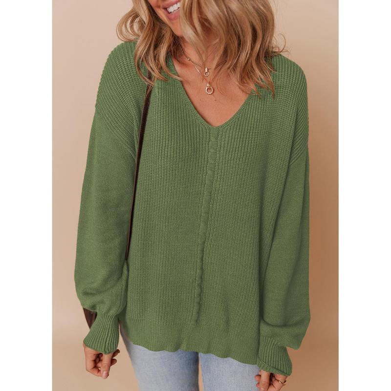 Dokotoo Women's Casual V Neck Sweaters Long Sleeve Pullover Sweater Knit Jumper Tops