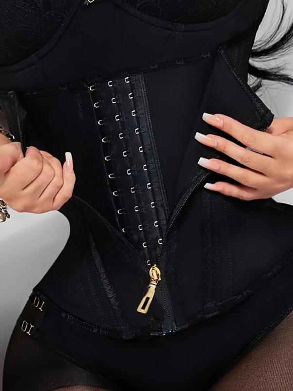 Women's Solid Zipper Adjustable Hook & Eye Closure Waist Trainer, High Stretch Tummy Control Shaper, Waist Cincher for Women, Shapewear for Daily Wear