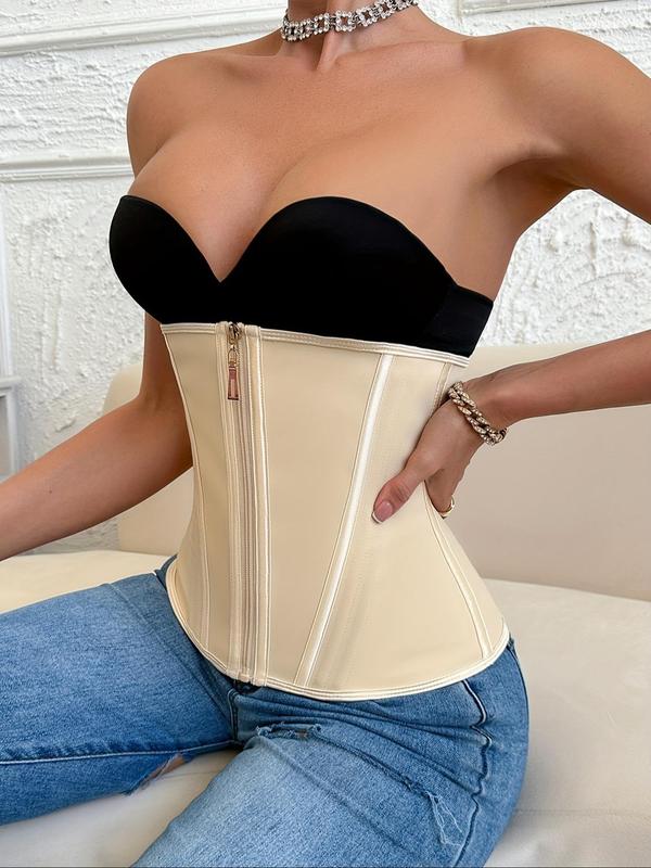 Women's Solid Zipper Adjustable Hook & Eye Closure Waist Trainer, High Stretch Tummy Control Shaper, Waist Cincher for Women, Shapewear for Daily Wear