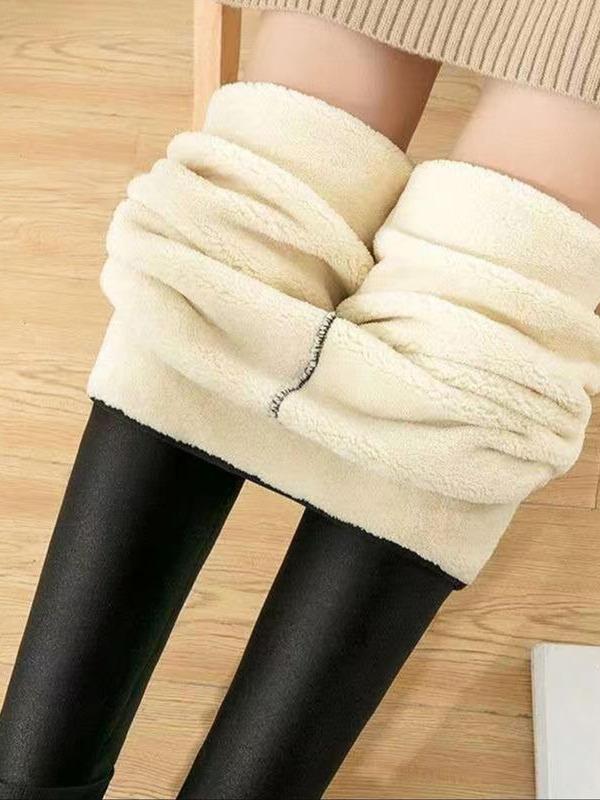Women's High Waist Thermal Lined Skinny Pants, Casual Comfy Solid Color Trousers for Fall & Winter, Ladies Bottoms for Daily Wear