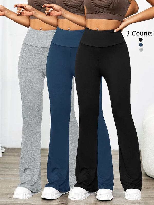 Women's Plain High Waist Rib Flares Leg Leggings, Summer Pants for Women, Comfy Breathable Back To School Bell Bottom Trousers for Summer Daily Wear