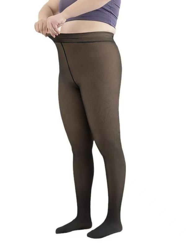Women's Solid Thermal Lined Fake Translucent Tights, Casual Comfy Warm High Waist Footed Legging Tights for Fall & Winter, Women's Pantyhose for Daily Wear Warmer