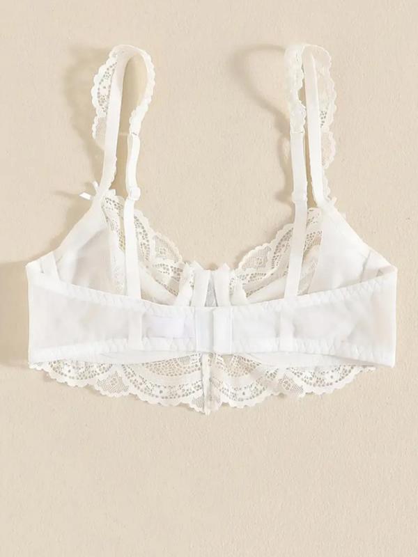 Women's Plain Lace Bra & Panty Two-Piece Set, Push Up Underwired Bra & Panty, Lingerie Set for Women