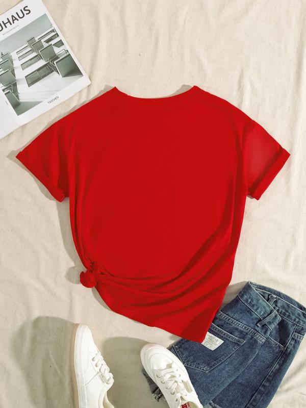 Women's Figure & Letter Print Short Sleeve Tee, Casual Round Neck Graphic T-Shirt, Graphic Tees, Ladies Clothes for Daily Wear, Back To School Clothes, Summer Outfits 2024 90S Clothes, Fall Outfits